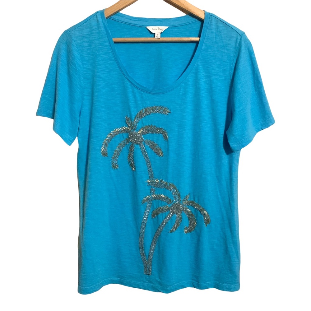 Beaded Tropical Palm Trees Top S Fits M